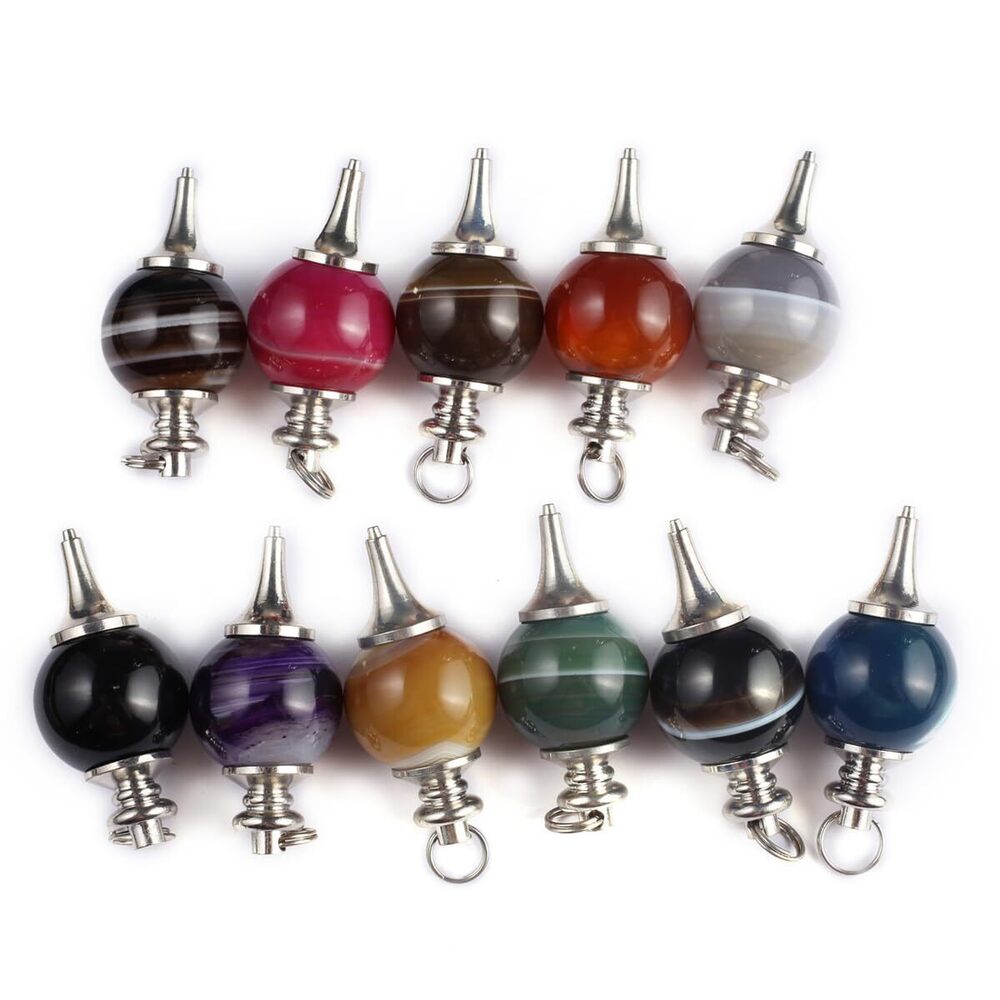 1465 5PCS Natural Stone Pendant Spherical Shape Oval Ball Agate Quartz